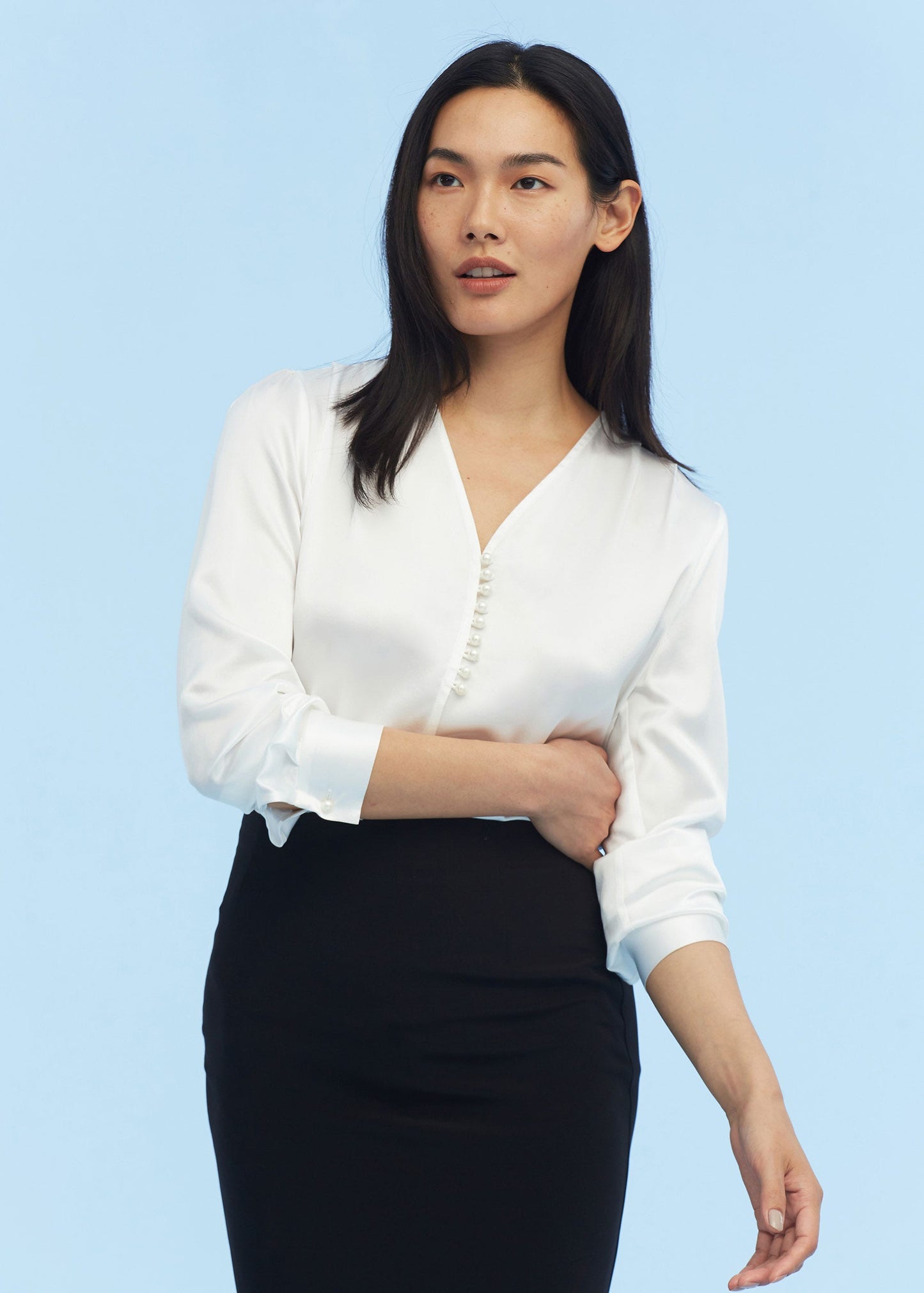 Partition Staple Charmeuse Silk Shirt White LILYSILK Factory