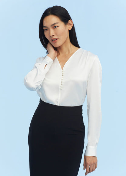 Partition Staple Charmeuse Silk Shirt White LILYSILK Factory