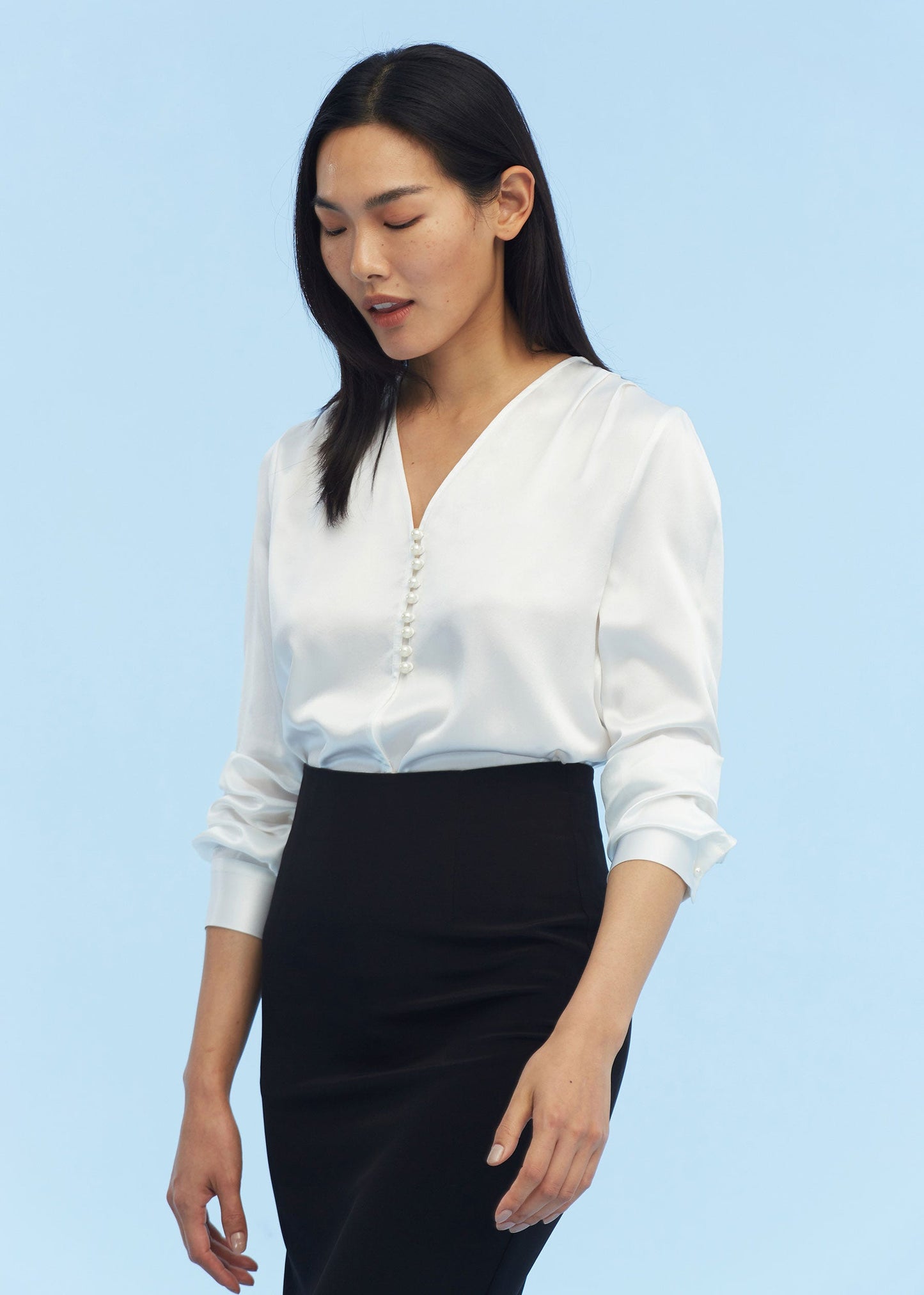 Partition Staple Charmeuse Silk Shirt White LILYSILK Factory