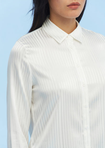 Pinstripe Easy Care Silk Shirt White LILYSILK Factory