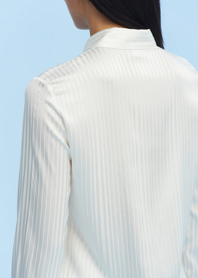 Pinstripe Easy Care Silk Shirt White LILYSILK Factory