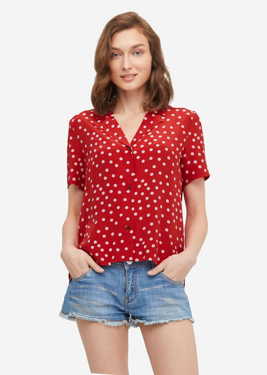 Polka Dot Button Through Shirt LILYSILK Factory