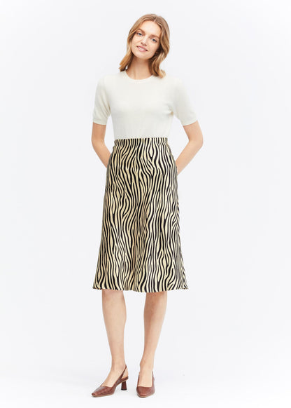 Printed Slim Fit Silk Midi Skirt Zebra Print LILYSILK Factory