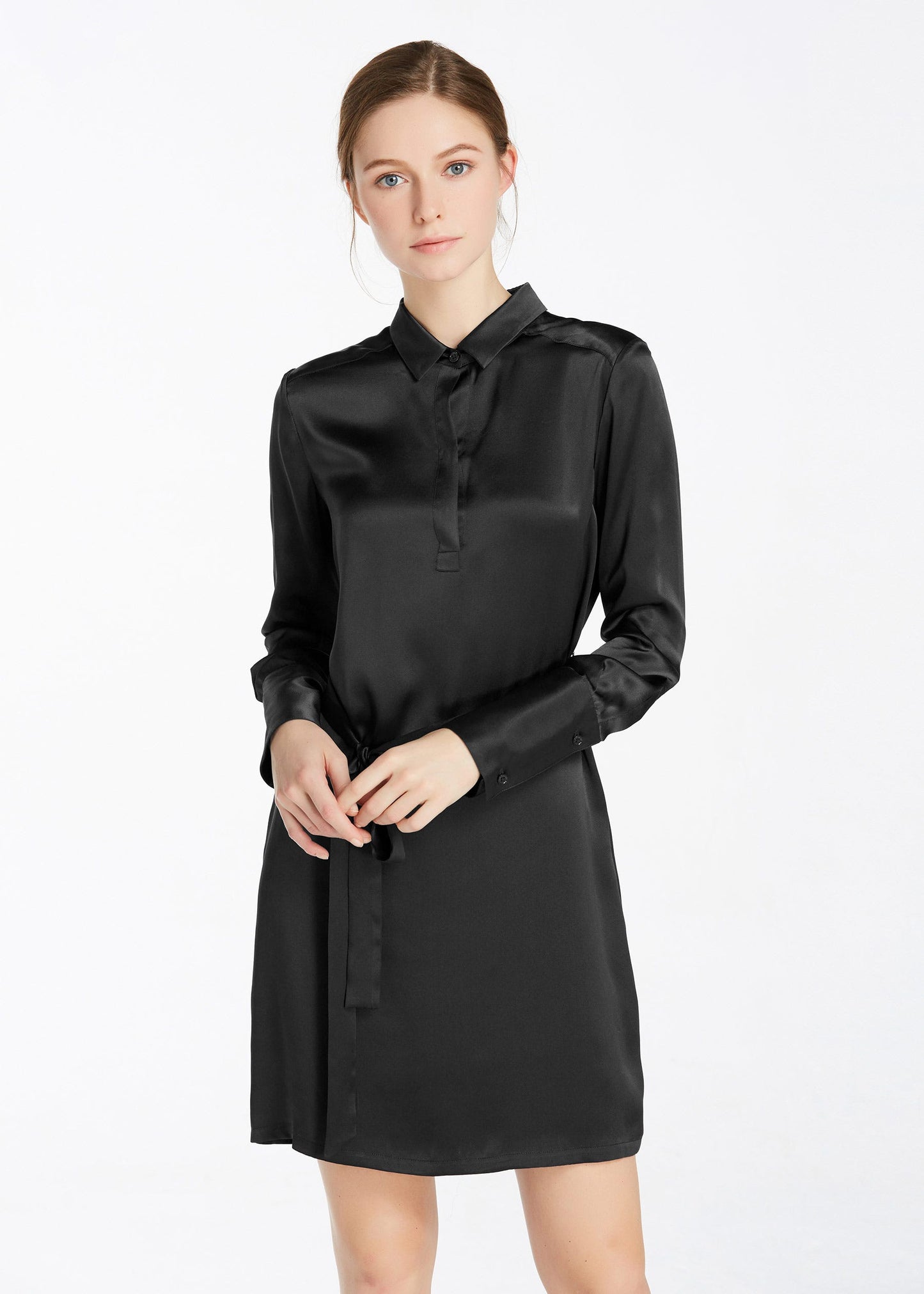 Pull Over High Rise Shift Silk Dress Black