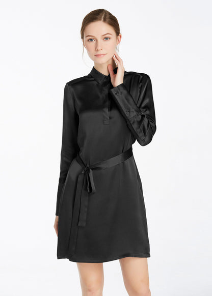 Pull Over High Rise Shift Silk Dress Black