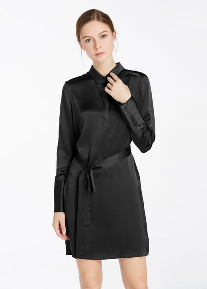 Pull Over High Rise Shift Silk Dress Black