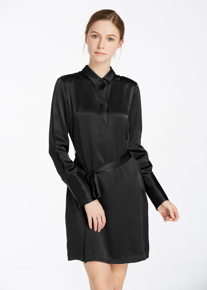 Pull Over High Rise Shift Silk Dress Black