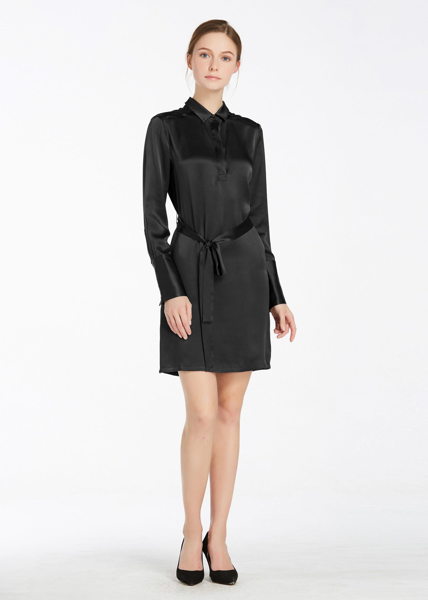 Pull Over High Rise Shift Silk Dress Black