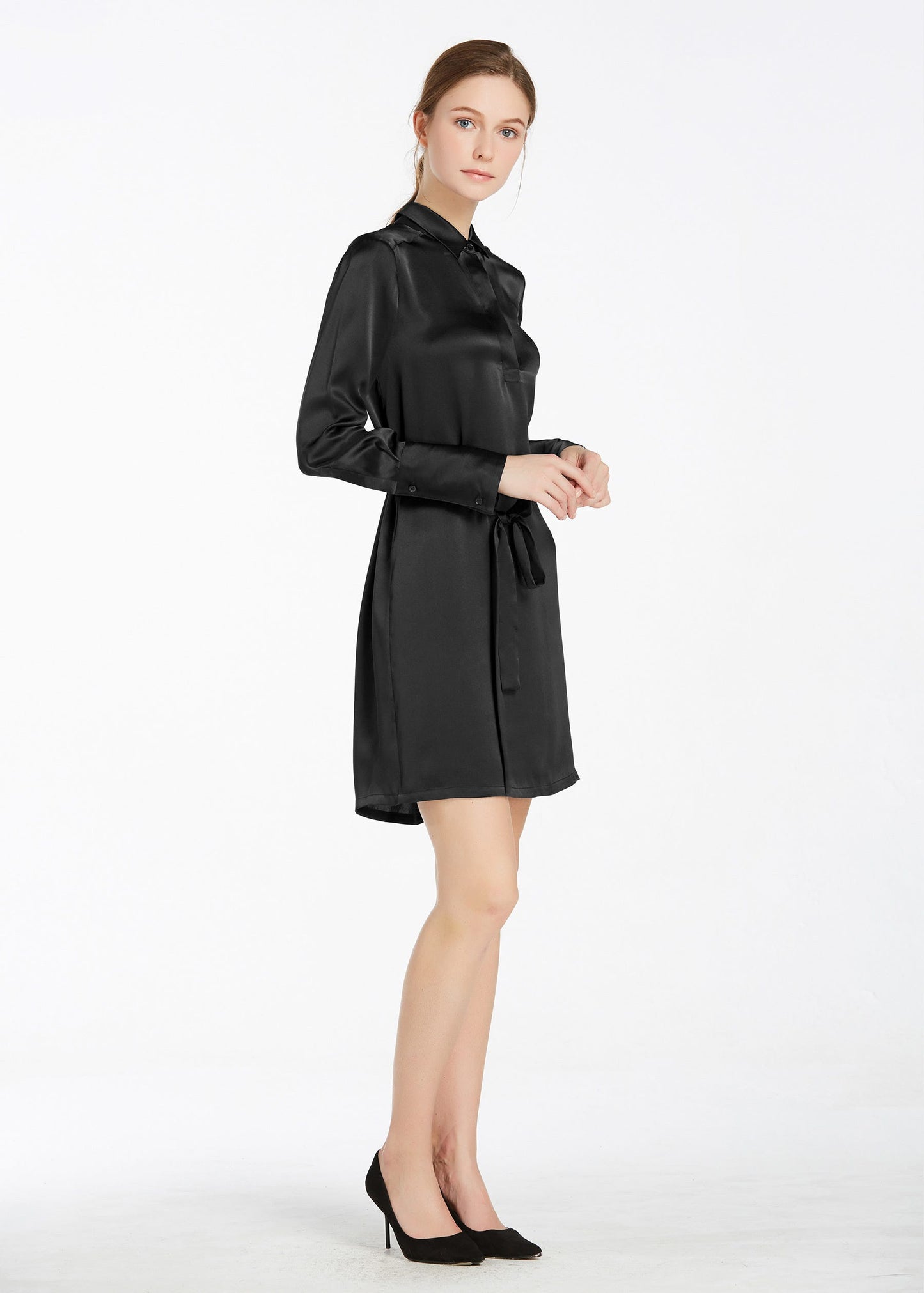 Pull Over High Rise Shift Silk Dress Black