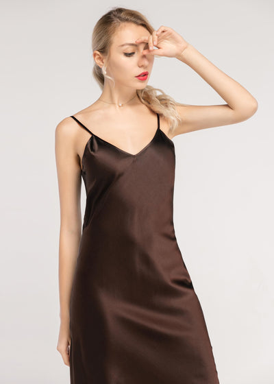 Sexy  Silk Cami Dress Dark Coffee SChocolate Brown