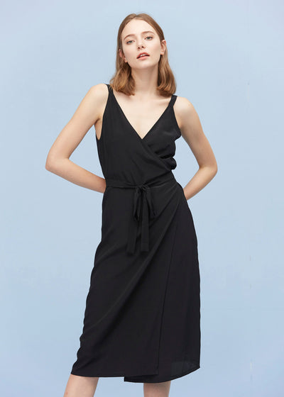Sexy Fashion Silk Camisole Wrap Dress Black