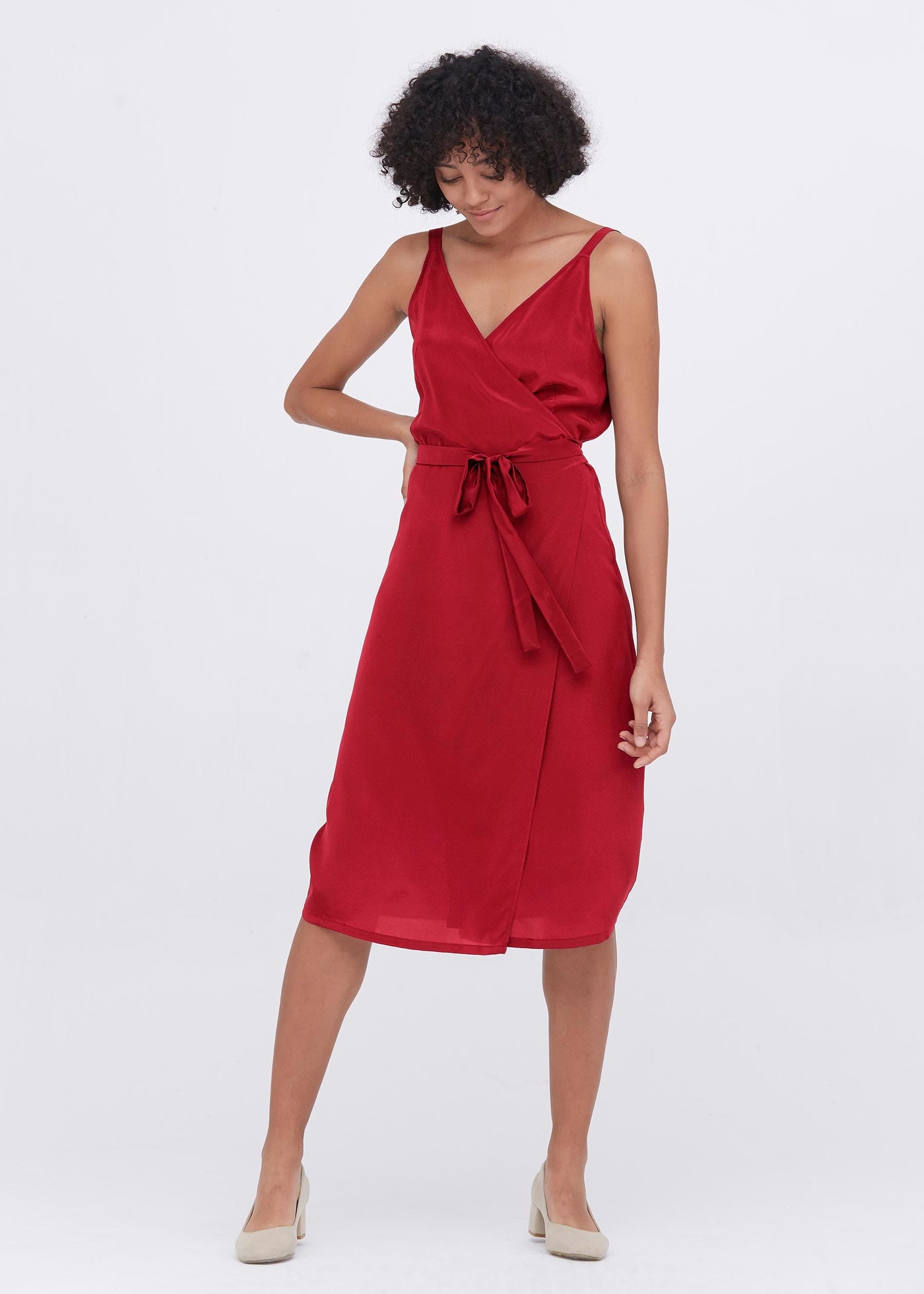 Sexy Fashion Silk Camisole Wrap Dress Cardinal