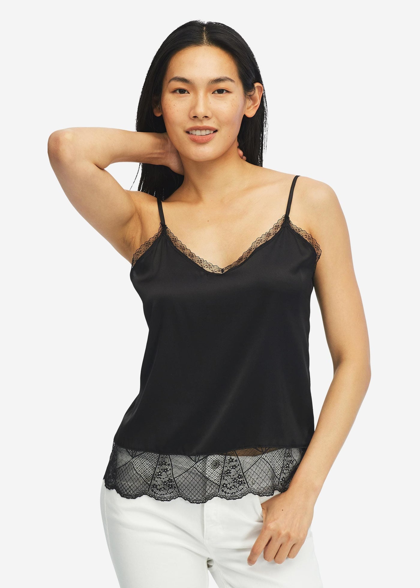 Sexy Lace Trimmed Silk Camisole Black LILYSILK Factory