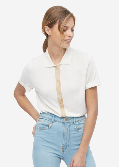 Shirt Collar Silk Knitted T shirt For Women Natural White LILYSILK Factory
