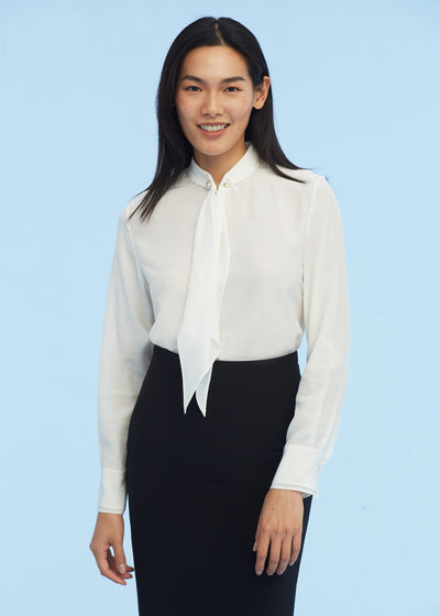 Tie Collar With Pearl Silk Shirt Natural White LILYSILK Factory