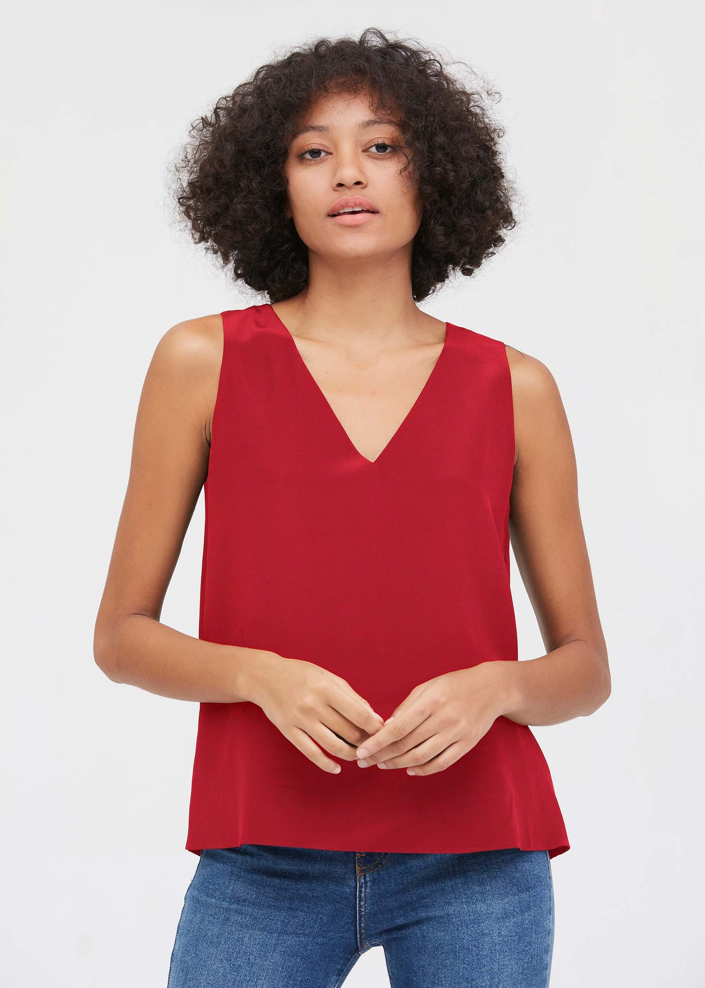 V Neck Sleeveless Silk Camisole Cardinal LILYSILK Factory