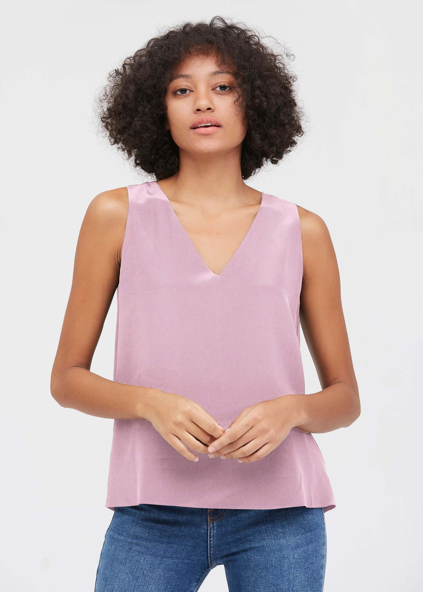 V Neck Sleeveless Silk Camisole Pale Lilac LILYSILK Factory