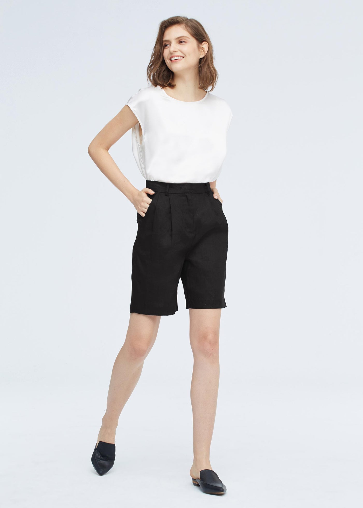 Women's Black Linen Shorts Black LILYSILK Factory