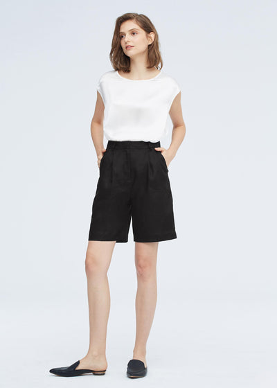 Women's Black Linen Shorts Black LILYSILK Factory